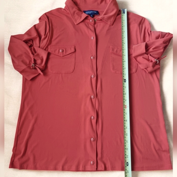 Jones New York Signature Orange 3/4 Length Sleeves Flowy Top - Picture 8 of 8